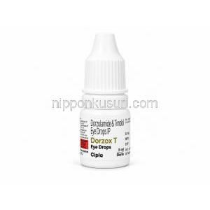 ドルゾックス T 点眼薬, ドルゾラミド 2% w/v/ チモロール 0.5% w/v, 点眼薬 5 mL, 製造元：Cipla, ボトル表面