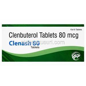 クレナッシュ 80, クレンブテロール 80 mcg, 製造元：Asher Pharmaceuticals, 箱情報, 成分, 注意事項