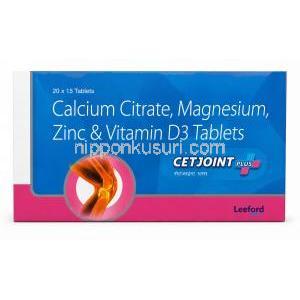 セトジョイントプラス, クエン酸カルシウム 1000mg/ ビタミンD3 200IU/ 水酸化マグネシウム 100mg/ 亜鉛 4mg, 15 錠, 製造元:Leeford healthcare, 箱表面