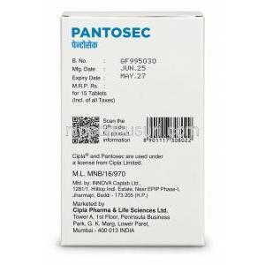 パントセック, パントプラゾール 40 mg, 製造情報