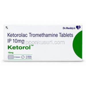 ケトロール, ケトロラクトロメタミン 10mg, 錠剤,  製造元： Dr.Reddy Lab,箱表面（新包装）