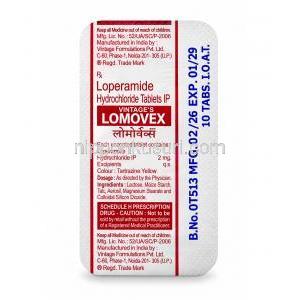 ロモベックス, ロペラミド 2mg, 10錠,製造元：Vintochem Pharmaceuticals, シート情報