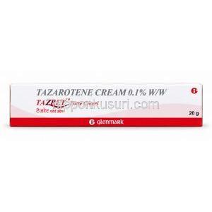 タズレットフォルテ クリーム, タザロテン 0.1%, クリーム 20g, 製造元: Glenmark Pharmaceuticals, 箱