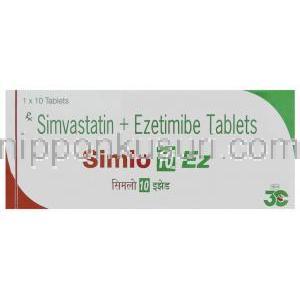 シムロEZ Simlo EZ, バイトリン ジェネリック, エゼチミブ・シンバスタチン合剤 10mg/10mg 錠 (IPCA) 箱