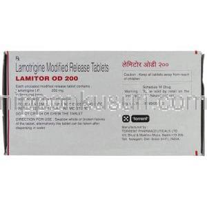 ラミトール OD 200 Lamitor OD 200, ラミクタールジェネリック, ラモトリジン 200mg 錠 (Torrent) 箱・記載情報