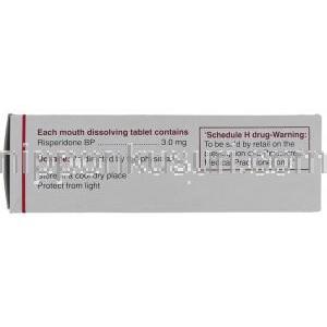 リスニア MD Risnia MD, リスパダール ジェネリック, リスペリドン 3mg 錠 (Cipla) 箱側面