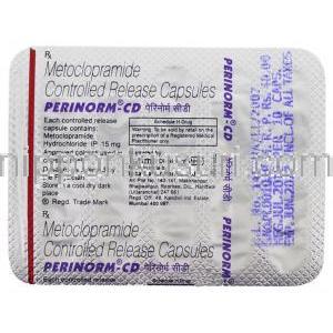 パーリノーム Perinorm-CD, プリンペラン ジェネリック, メトクロプラミド 15mg 錠 (IPCA) 包装裏面