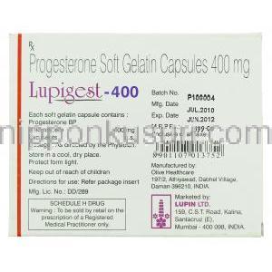 ホルモリン （低分子プロゲストン／ジェネリック プロメトリウム） 100mg カプセル (Lupin) 製造