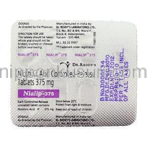 ナイアリップ Nialip,ナイアスパン ジェネリック, ナイアシン・ニコチン酸 配合 375mg 錠 (Dr.Reddy's) 包