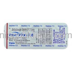 イミュトレックス Imutrex, メトトレキサート 7.5mg 錠 (Cipla) 包装裏面