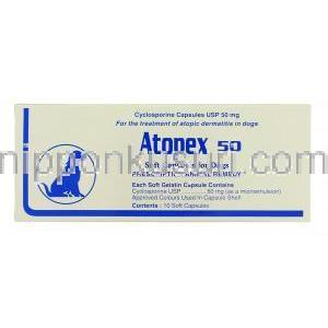 アトペックス Atopex, シクロスポリン Cyclosporine 50mg カプセル (Cipla) 箱
