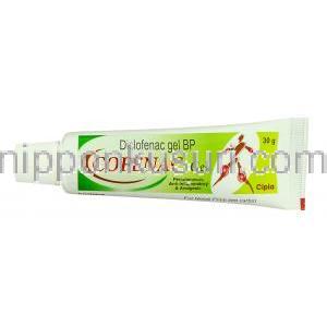 ジクロフェナク （ナボール ジェネリック）, コフェナック Cofenac,  15gm ジェル (Ranbaxy) チューブ