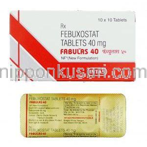 フェブキソスタット（ウロリック ジェネリック）,  ファビュラス Fabulas 40mg 錠 (Intas)