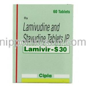 ラミビルS Lamivir S, ラミブジン・スタブジン配合 150mg/30mg 錠 (Cipla) 箱