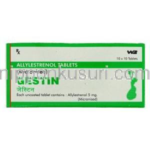 ジェスティン Gestin, パーセリン ジェネリック, アリルエストレノール 5mg 錠 (Walter Bushnell) 箱