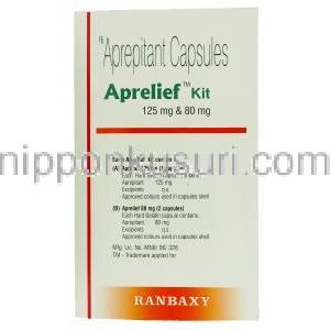 アプリリーフ キット Aprelief, イメンド ジェネリック, アプレピタント 125mg （1カプセル）＋80mg（2カプセル）,  カプセル (Ranbaxy)