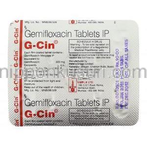 G-Cin, ファクティブ ジェネリック, ゲミフロキサシン 320mg 錠 (Lupin) 包装裏面
