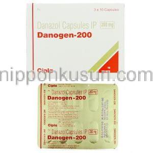 ダノジェン Danogen,  ダノクリン ジェネリック,  ダイナゾール 200mg カプセル (Cipla) 包装