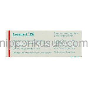 ロテンシル Lotensyl, レルカニジピン塩酸塩, 20mg 錠 (Sun Pharma) 箱裏面