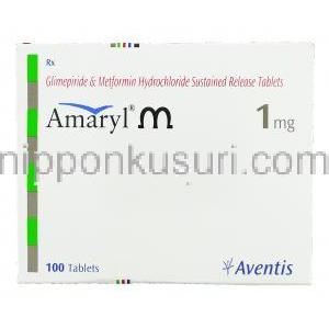 アマリルM Amaryl M, ゾリルM ジェネリック, メトホルミン/グリメピリド配合 500mg / 1mg 錠 (Sanofi Aventis) 箱