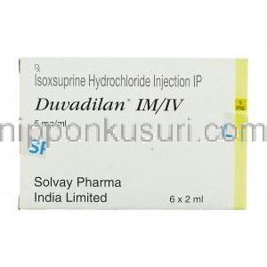 デュバディラン Duvadilan , ズファジラン ジェネリック,  イソクスプリン 5mg/ml (2ml x5本) 注射 (Solvay Pharma) 箱