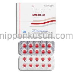 エメティル Emetil, ウインタミン ジェネリック, クロルプロマジン 50mg 錠 (LA Pharma)