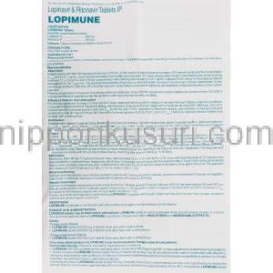 ロピミューン Lopimune, カレトラ ジェネリック, ロピナビル・リトナビル 配合 錠 (Cipla) 情報シート1