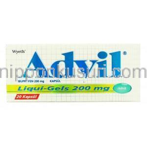 アドヴィル Advil Liquigel, イブプロフェン 200mg リキッドジェル カプセル (Wyeth) 箱