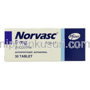 ノルバスク Norvasc, アムロジピン 5mg (ファイザー社) 箱