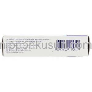 ノルバスク Norvasc, アムロジピン 5mg (ファイザー社) 箱側面