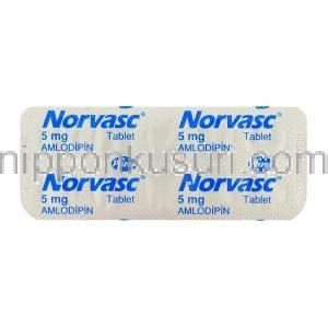 ノルバスク Norvasc, アムロジピン 5mg (ファイザー社) 包装裏面