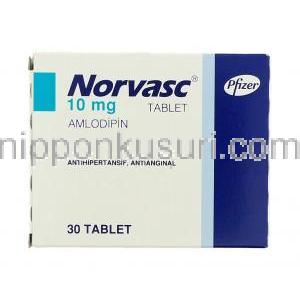 ノルバスク Norvasc, アムロジピン 10mg (ファイザー社) 箱