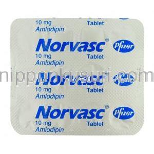 ノルバスク Norvasc, アムロジピン 10mg (ファイザー社) 包装裏面