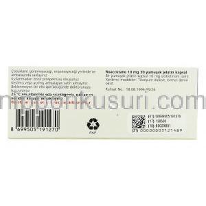 ロアキュテイン Roaccutane 10mg カプセル (Rocheトルコ) 箱裏面