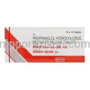 プロバノールSR Provanol-SR, インデラル ジェネリック, プロプラノロール  40mg 錠 (Intas) 箱