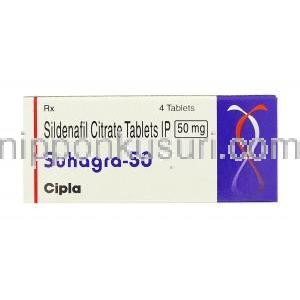 スハグラ （バイアグラジェネリック） シルデナフィル 50mg 錠 (Cipla) 箱