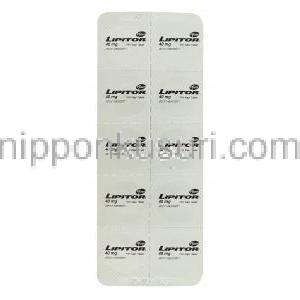 リピトール Lipitor, アトルバスタチンカルシウム 40mg 錠 （ファイザー社） 包装裏面