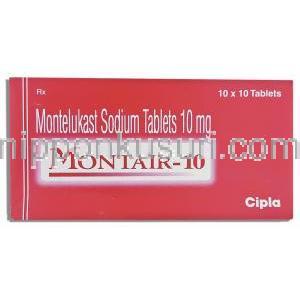 モントエア Montair, シングレア ジェネリック, モンテルカスト10mg 錠 (Cipla)