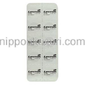 リピトール Lipitor, アトルバスタチンカルシウム 10mg 錠 （ファイザー社） 包装裏面