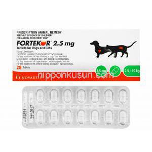 フォルテコール　2.5mg, 錠 犬・猫用 製造元：ノバルティス社 箱表面,シート