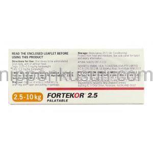 フォルテコール Fortekor, ベナゼプリル 2.5mg 錠 犬・猫用 （ノバルティス社） 箱裏面