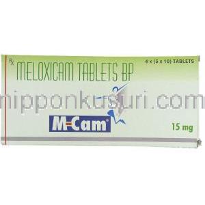 エムカム M-Cam, モビック ジェネリック,  メロキシカム 15mg 錠 箱