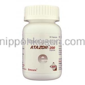 アテーザー Atazor, レイアタッツ ジェネリック, アタザナビル 200mg カプセル (Emcure) ボトル