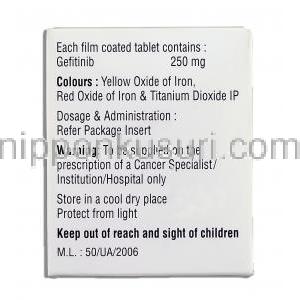 ゲフチナットGeftinat, ゲフィチニブ Gefitinib 250mg 錠 (Natco) 成分