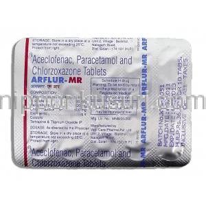 アルフルール Arflur MR, アセクロフェナク/アセトアミノフェン/クロルゾキサゾン 100MG/ 325MG/ 250MG錠 (Vapi