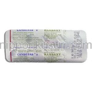 カンデサール Candesar (ブロプレス ジェネリック) カンデサルタン 8mg 錠 (Ranbaxy) 包装裏面