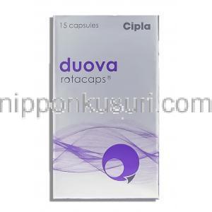チオトロピウム臭化物 / フマル酸ホルモテロール, Duova , 18mcg / 12mcg 吸入用カプセル (CIPLA) 箱