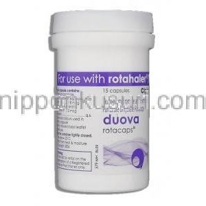 チオトロピウム臭化物 / フマル酸ホルモテロール, Duova , 18mcg / 12mcg 吸入用カプセル (CIPLA) 容器