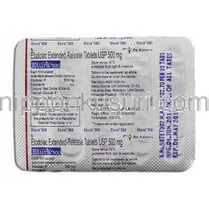 エトドラク （オステラック / ハイペン ジェネリック）,  Etura 500MG 錠 (Dr.Reddy) 包装裏面