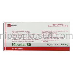 フェブキソスタット（ウロリック ジェネリック）, フェブゾスタット Febuxostat 80mg 錠 (Abott) 製造